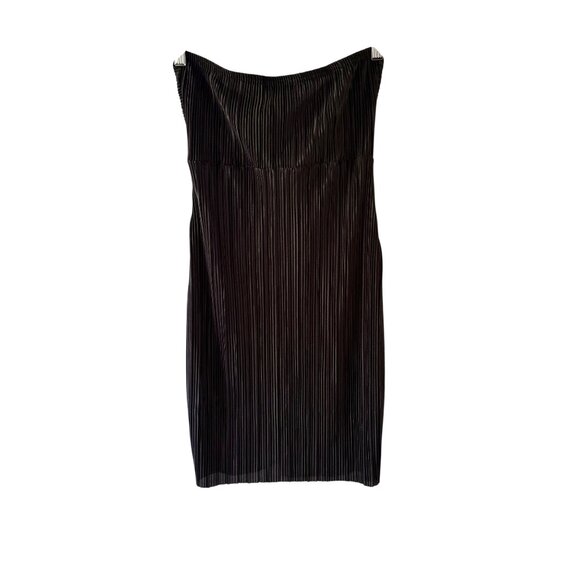 PrettyLittleThing Black Bodycon Dress Size 6 Plisse Knot Detail Bandeau Textured - Picture 3 of 8